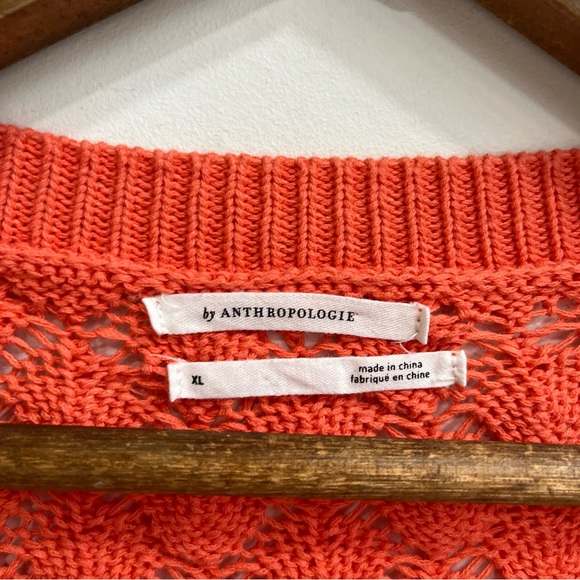 By Anthropologie Flounce-Hem Pointelle Sweater Pleated Sleeves Orange Size XL - Picture 12 of 13
